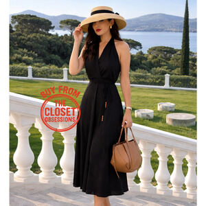 ZARA Blogger Fave Black Linen Blend Midi Dress NWT